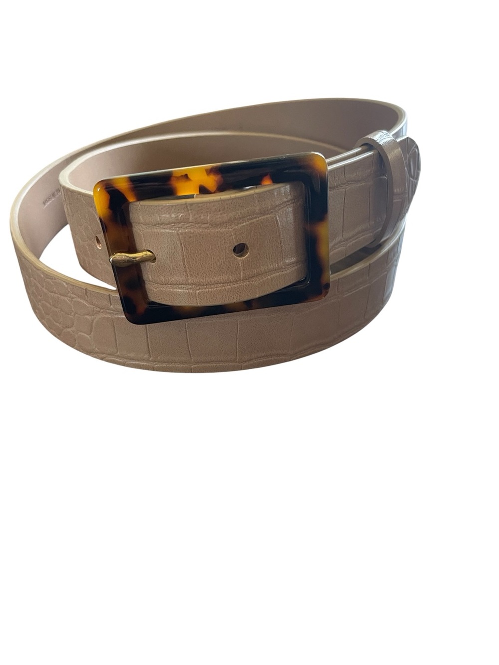 Banana Republic Beige Croc-Embossed Belt with Tortoiseshell Buckle
